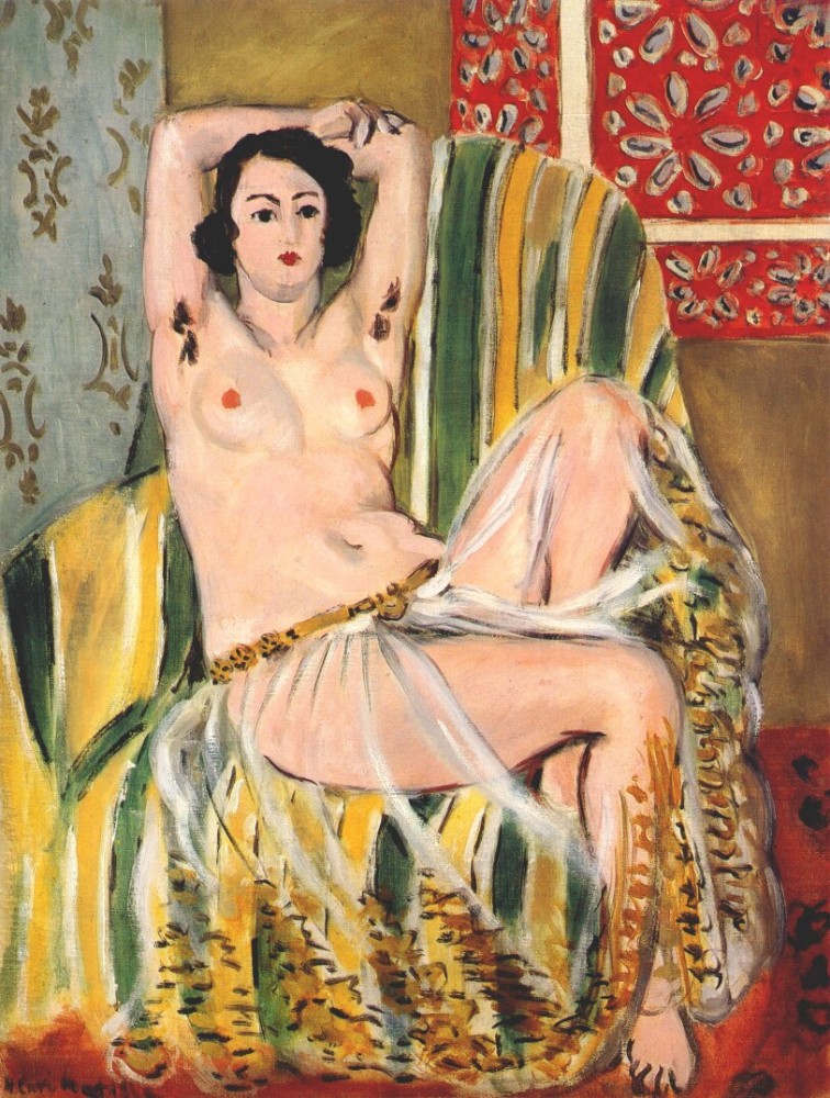 Seated Odalisque Arms Raised (Green Striped Armchair) by Henri-Émile-Benoît Matisse