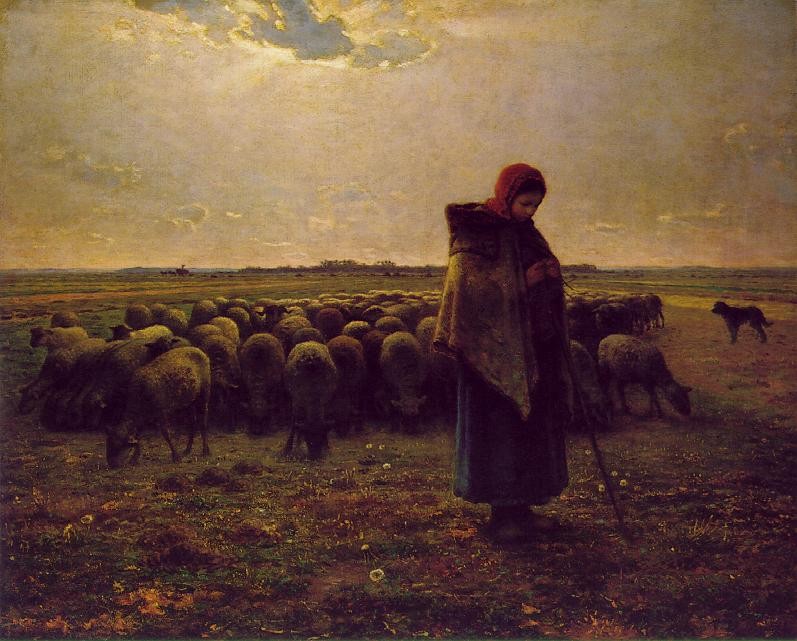 Shepherdess with Her Flock by Jean-François Millet