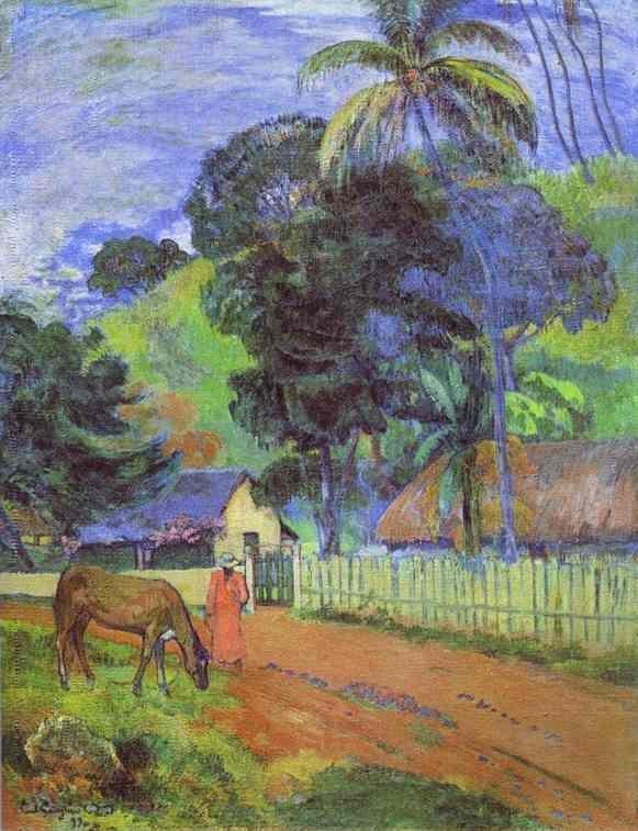 Horse On Road, Tahitian Landscape by Eugène Henri Paul Gauguin