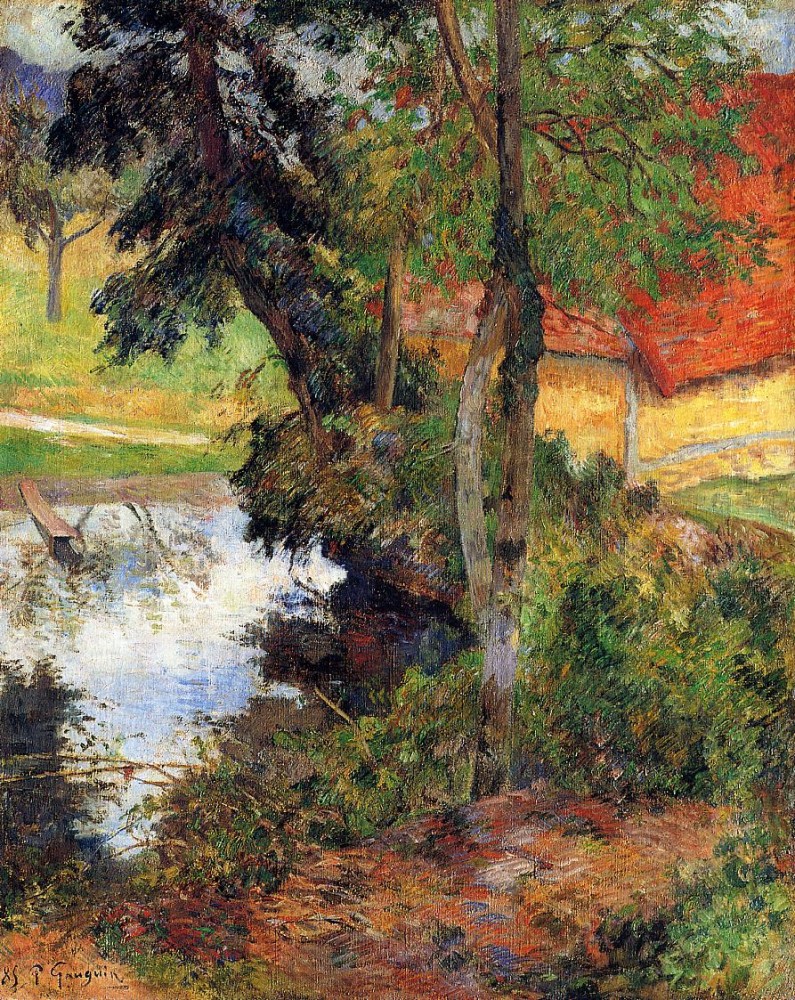 Red Roof By The Water by Eugène Henri Paul Gauguin