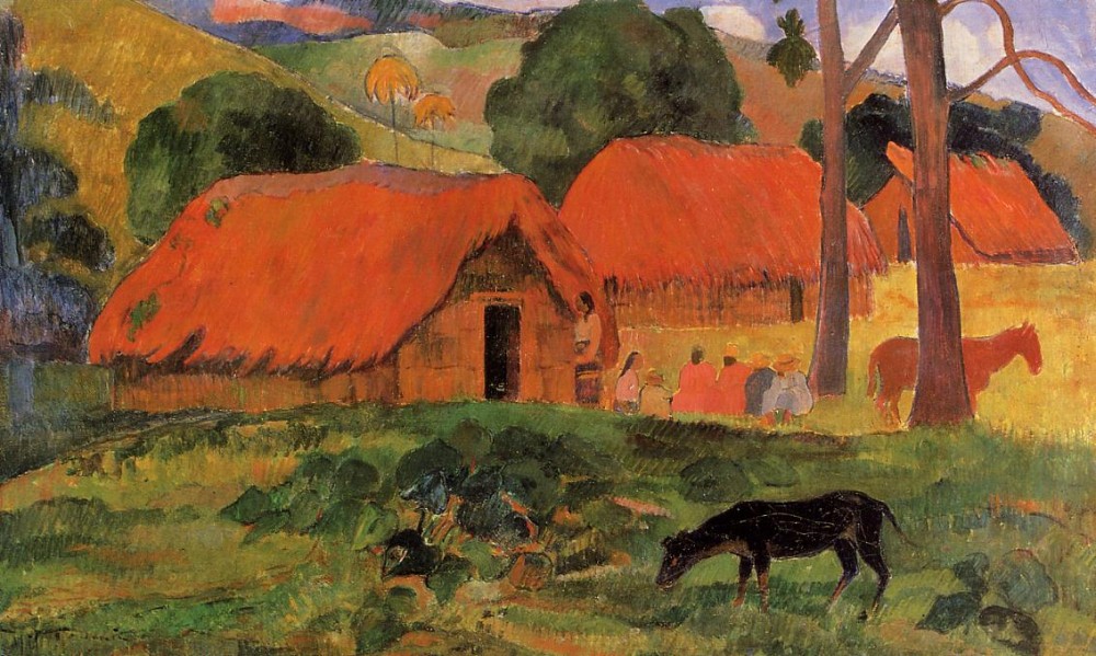Three Huts, Tahiti by Eugène Henri Paul Gauguin