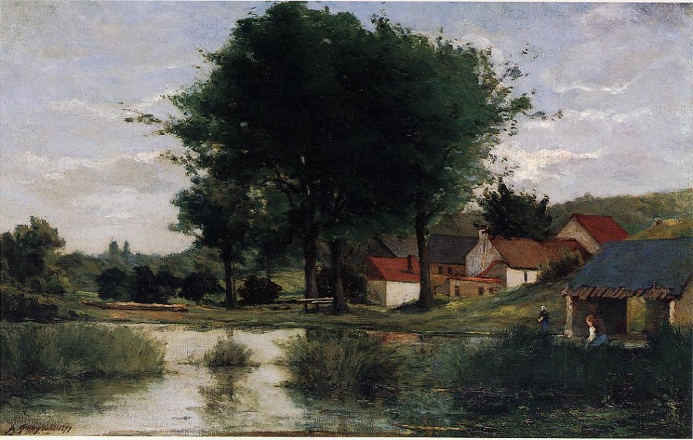 Autumn Landscape aka Farm and Pond by Eugène Henri Paul Gauguin