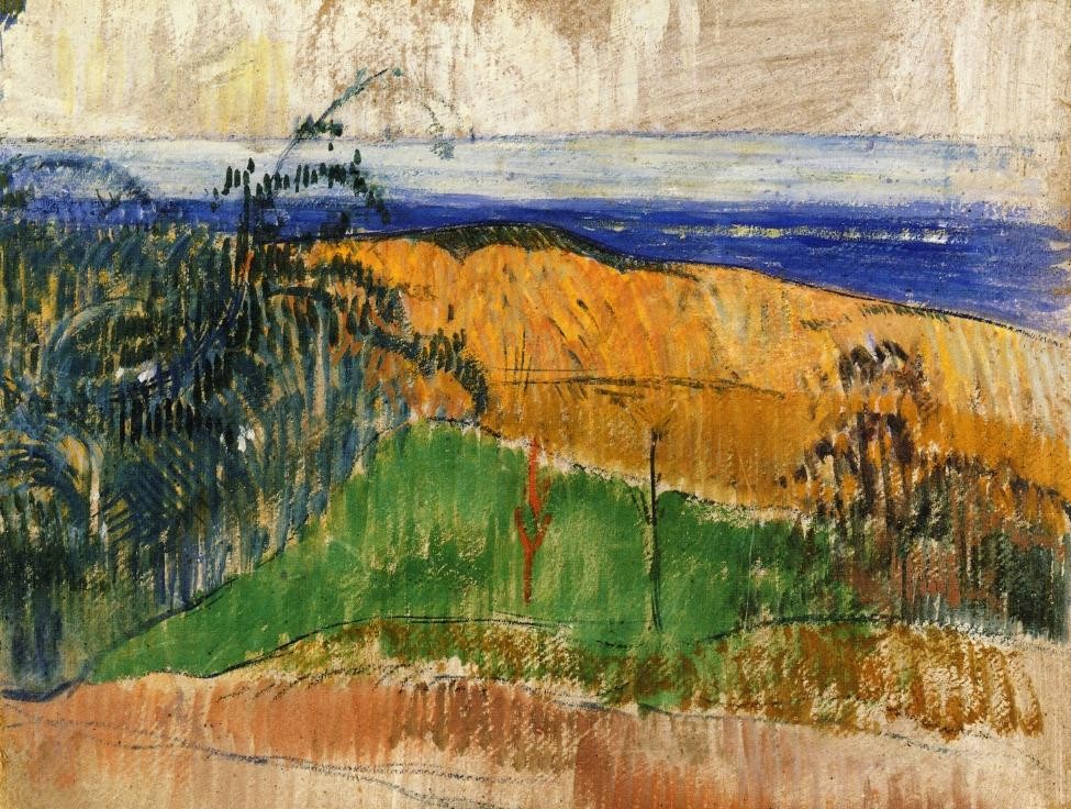 View Of The Beach At Bellangenay by Eugène Henri Paul Gauguin