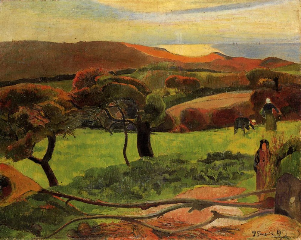 Breton Landscape - Fields By The Sea by Eugène Henri Paul Gauguin