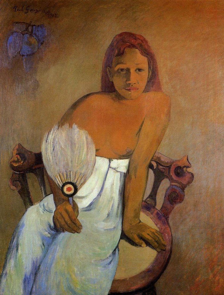 Girl With A Fan by Eugène Henri Paul Gauguin