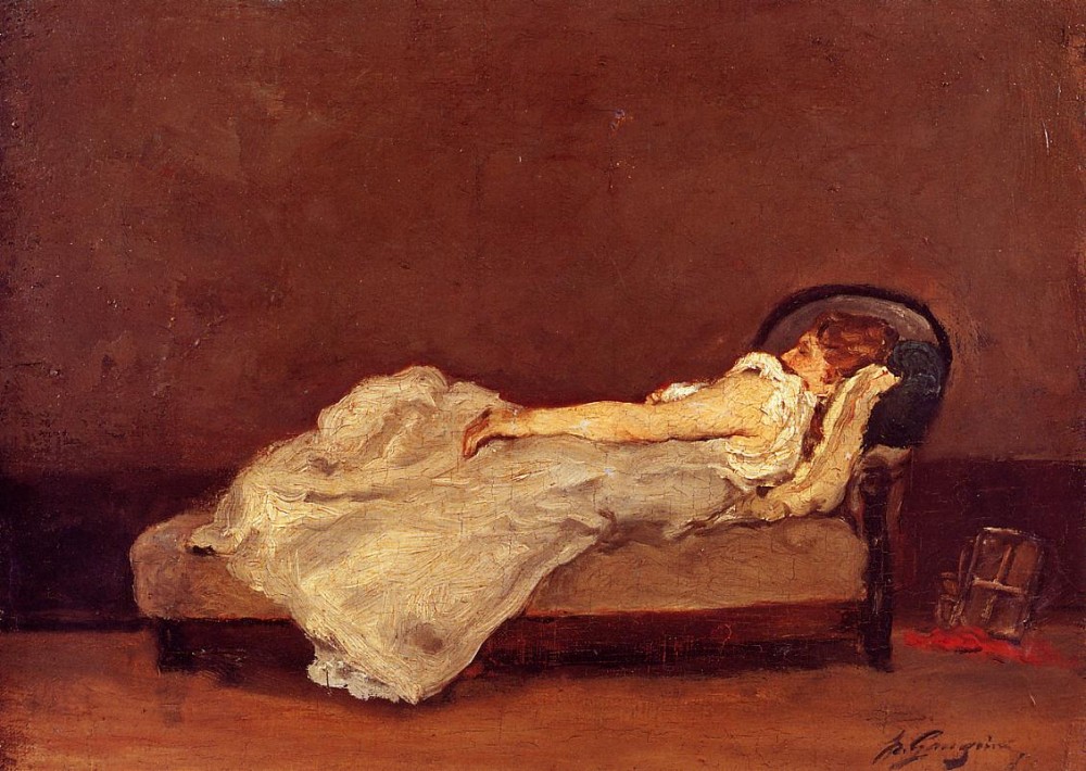 Mette Asleep On A Sova by Eugène Henri Paul Gauguin