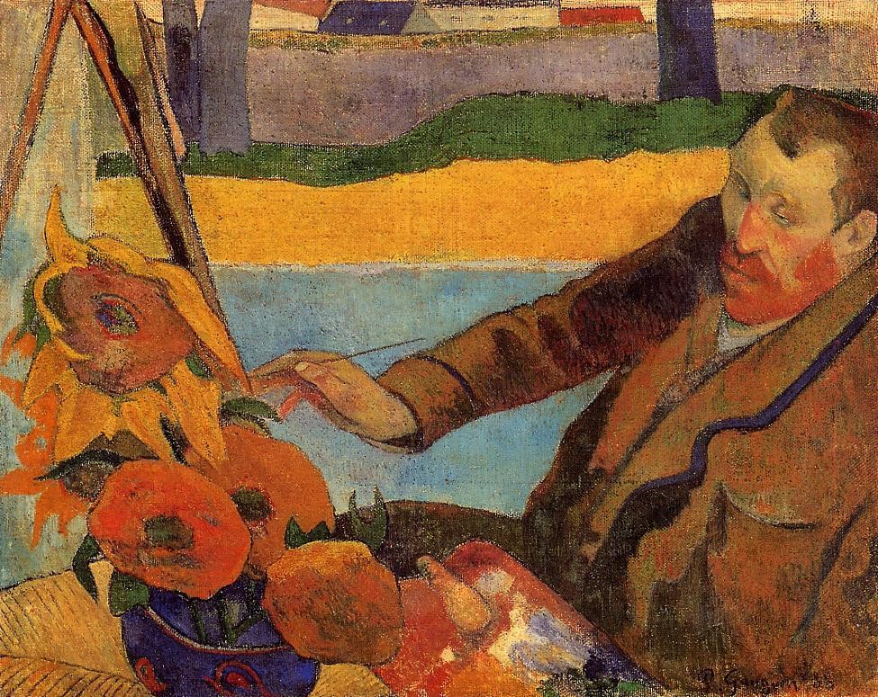 Portrait Of Vincent Van Gogh Painting Sunflowers by Eugène Henri Paul Gauguin