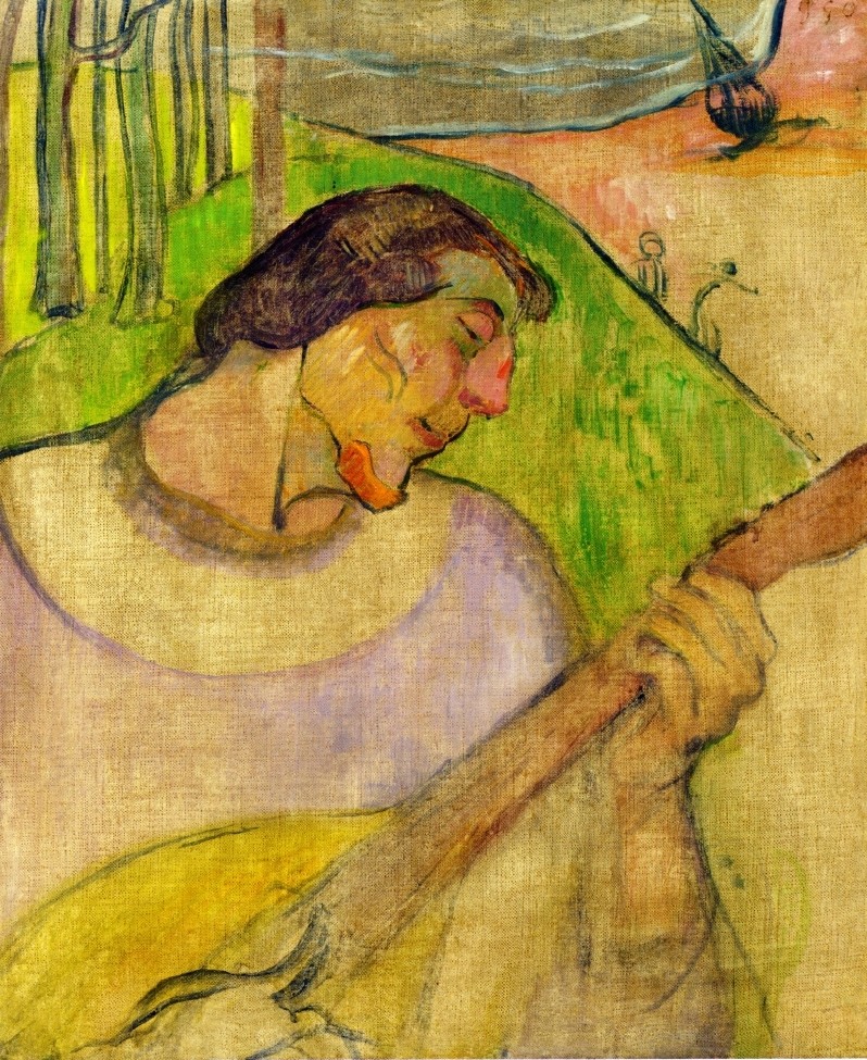 Self Portrait With Mandolin by Eugène Henri Paul Gauguin