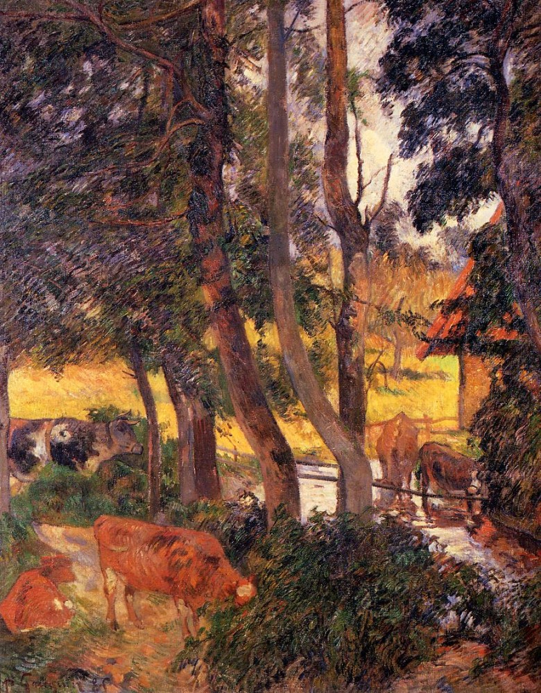 Cattle Drinking by Eugène Henri Paul Gauguin
