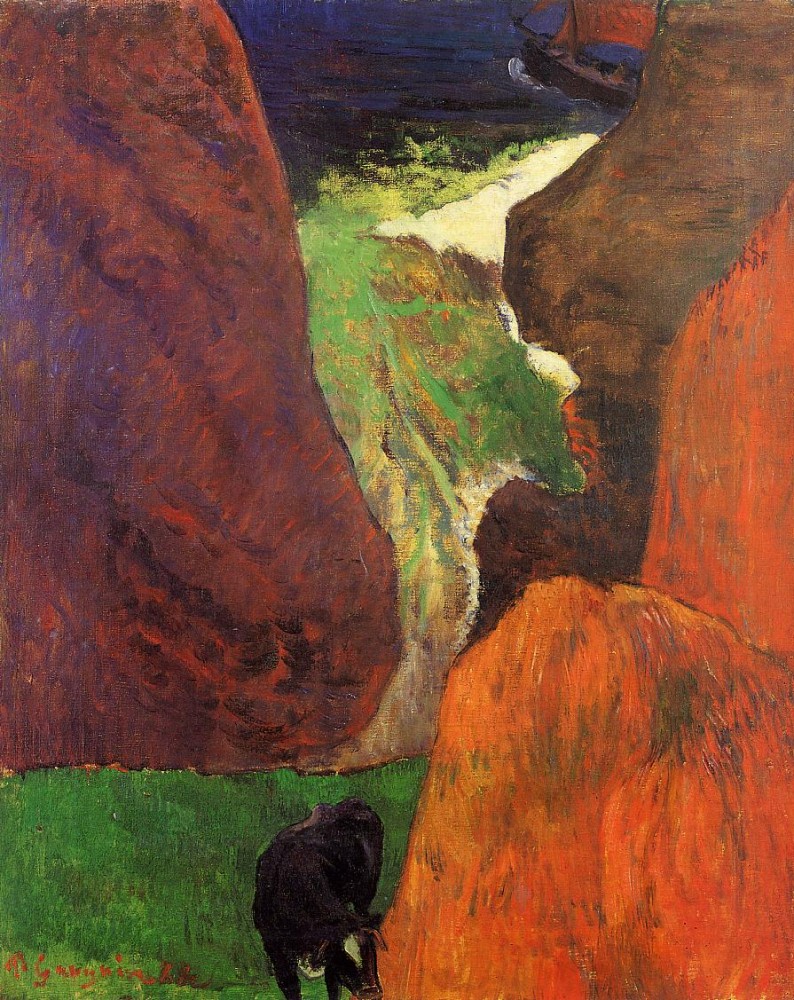 Seascape With Cow On The Edge Of A Cliff by Eugène Henri Paul Gauguin