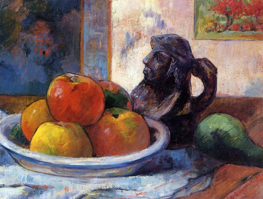 Still Life with Apples, Pear and Ceramic Portrait Jug by Eugène Henri Paul Gauguin