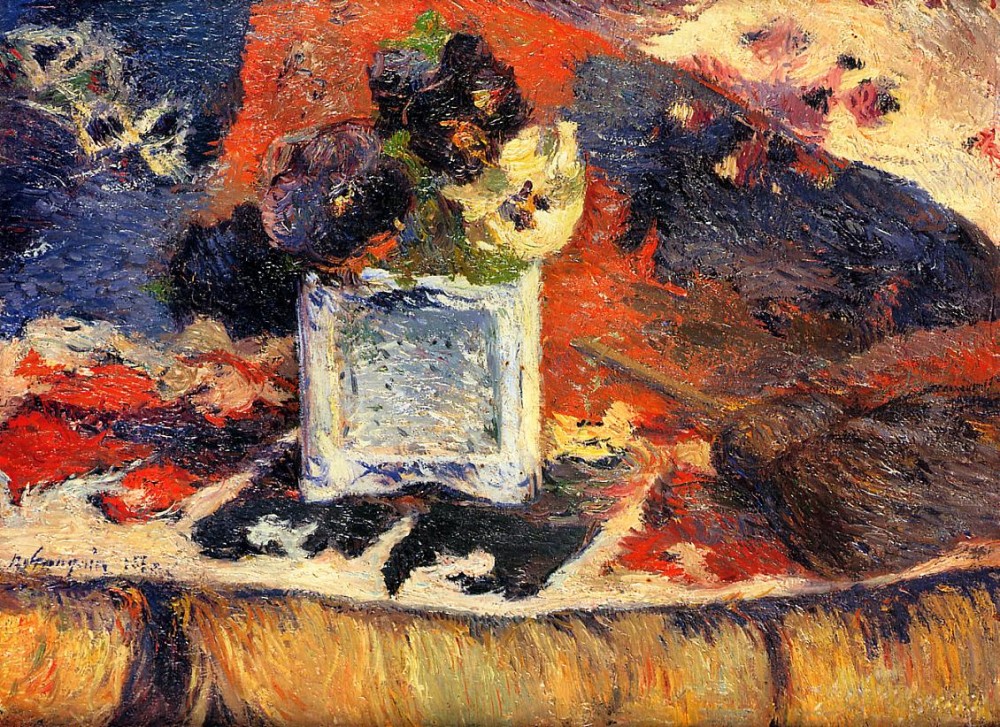 Flowers And Carpet by Eugène Henri Paul Gauguin