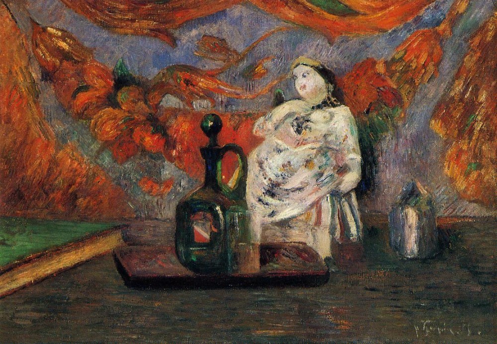 Still Life With Carafe And Ceramic Figure by Eugène Henri Paul Gauguin