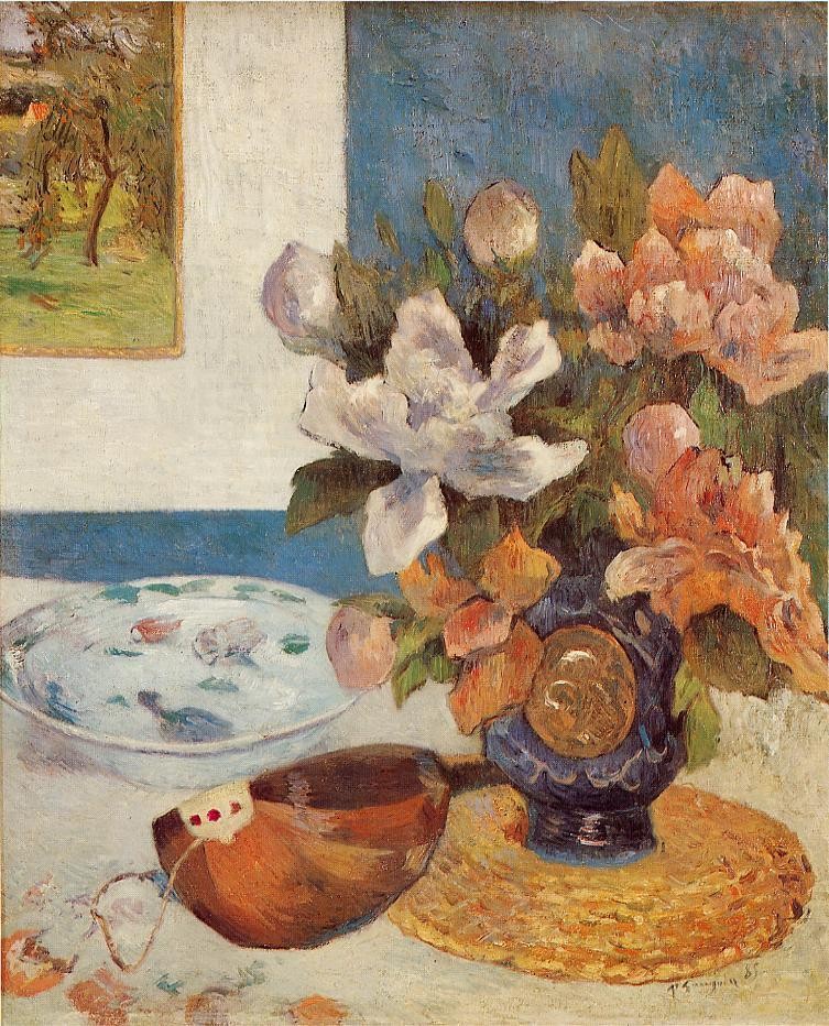 Still Life With Chinese Peonies And Mandolin by Eugène Henri Paul Gauguin