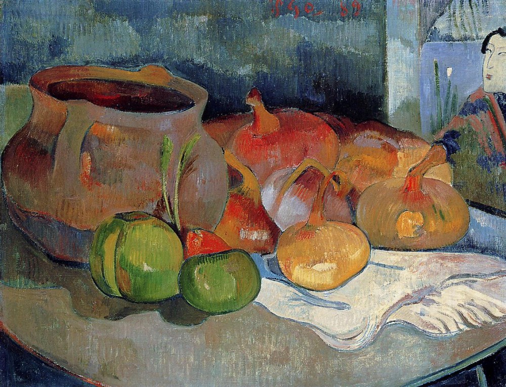 Still Life With Onions, Beetroot And A Japanese Print by Eugène Henri Paul Gauguin