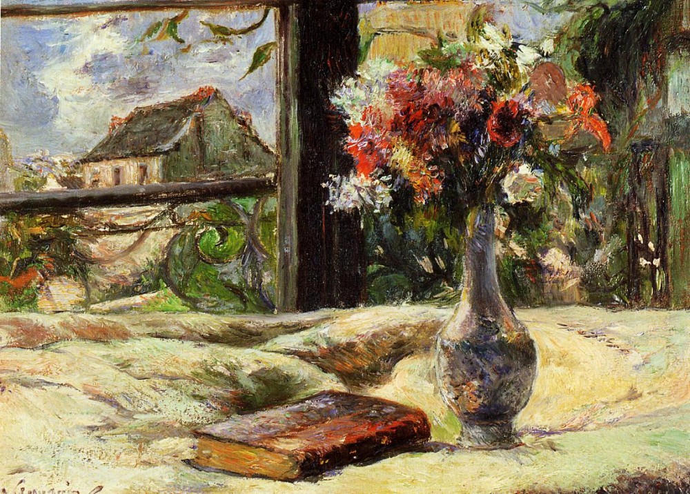 Vase Of Flowers And Window by Eugène Henri Paul Gauguin