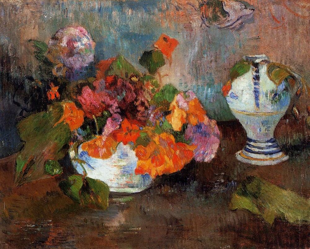 Vase Of Nasturtiums by Eugène Henri Paul Gauguin