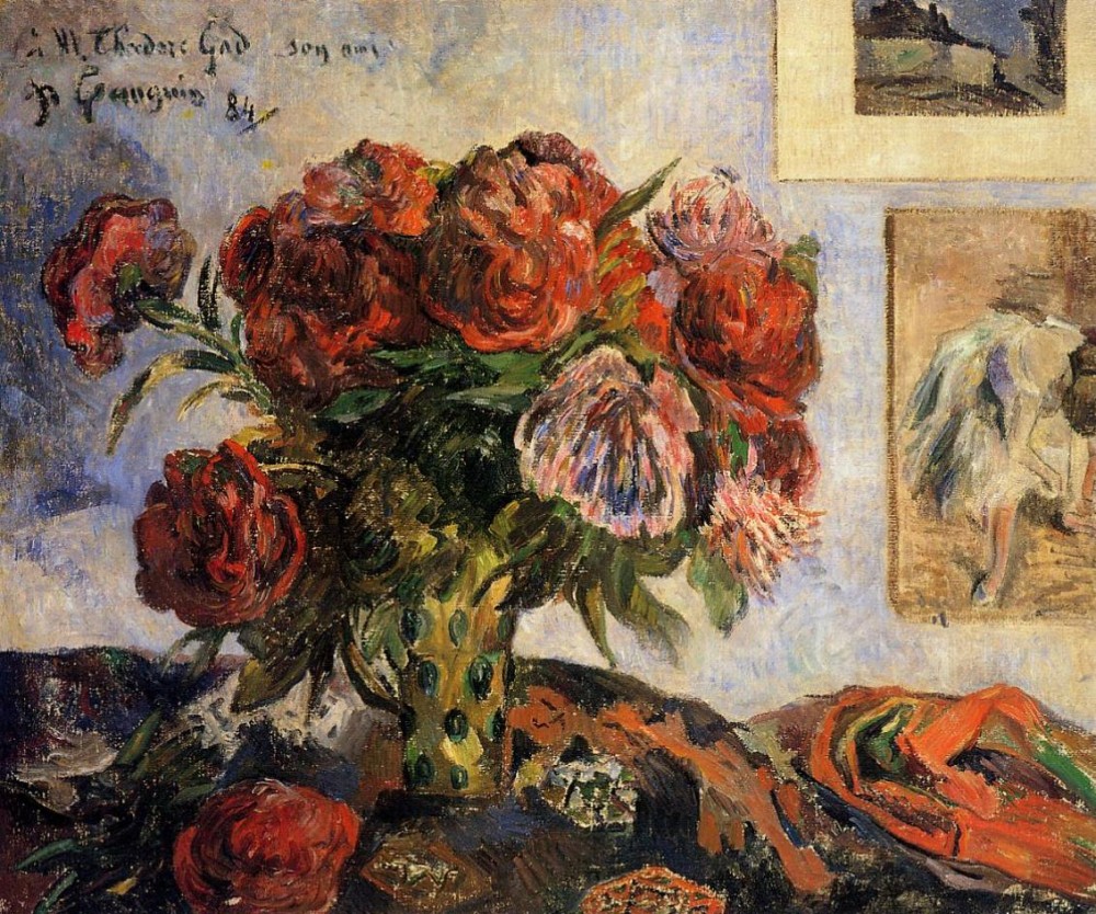 Vase Of Peonies by Eugène Henri Paul Gauguin