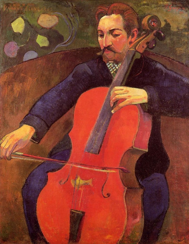 The Cellist aka Portrait of Fritz Scheklud by Eugène Henri Paul Gauguin