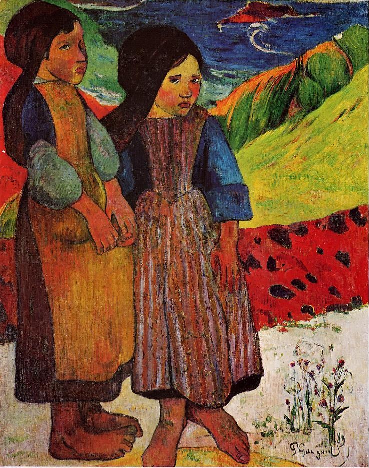Breton Girls By The Sea by Eugène Henri Paul Gauguin