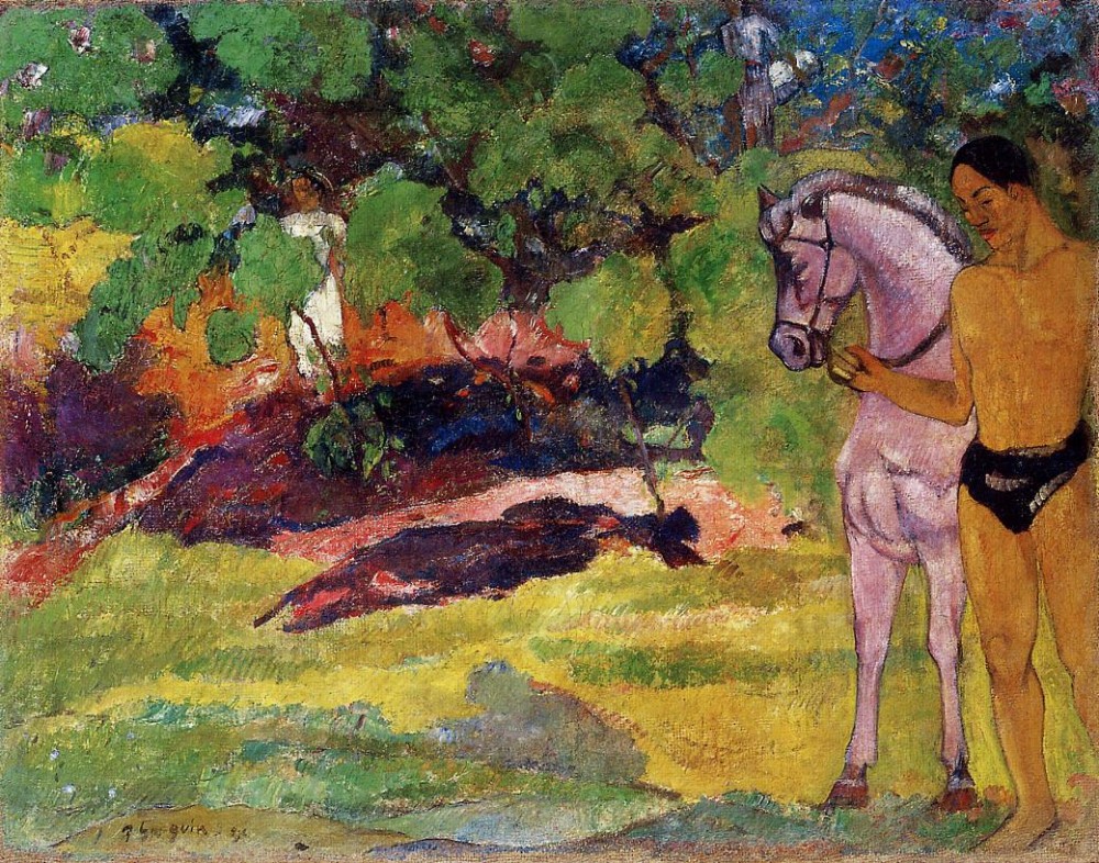 In The Vanilla Grove, Man and Horse by Eugène Henri Paul Gauguin