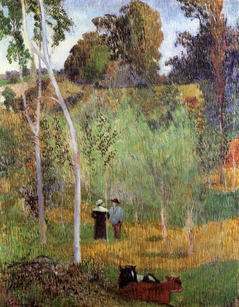 Shepherd And Shepherdess In A Meadow by Eugène Henri Paul Gauguin
