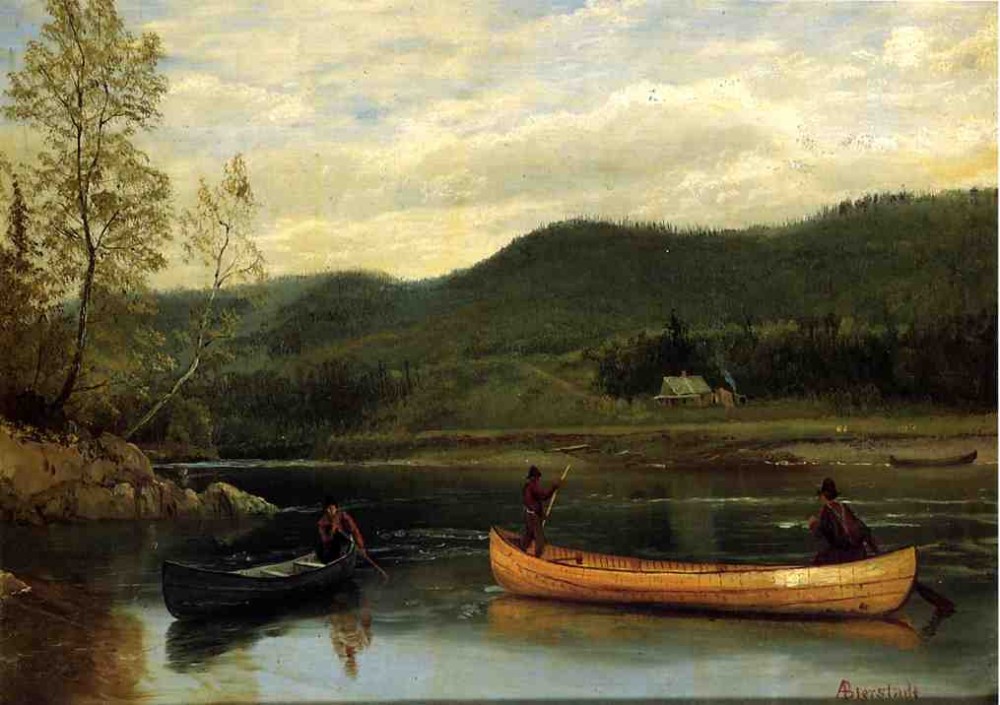 Men In Two Canoes by Albert Bierstadt