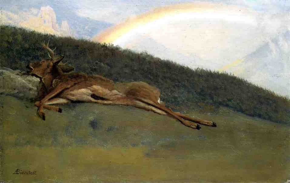 Rainbow Over A Fallen Stag by Albert Bierstadt