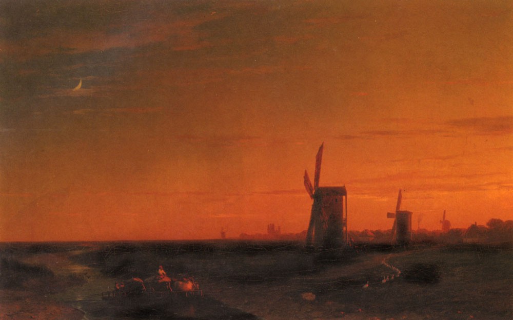 Landscape With Windmills by Ivan Konstantinovich Aivazovsky