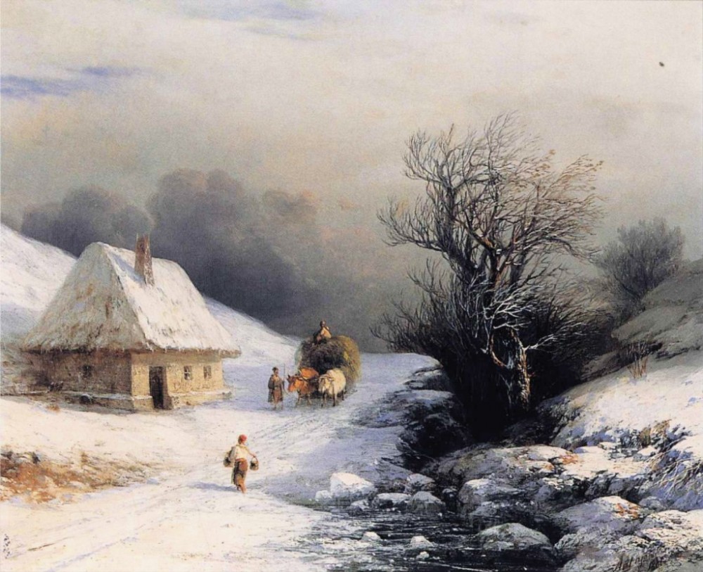 Little Russian Ox Cart In Winter by Ivan Konstantinovich Aivazovsky