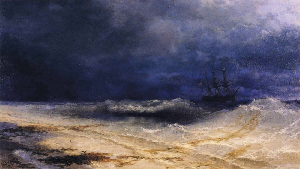 Ship In A Stormy Sea Off The Coast by Ivan Konstantinovich Aivazovsky