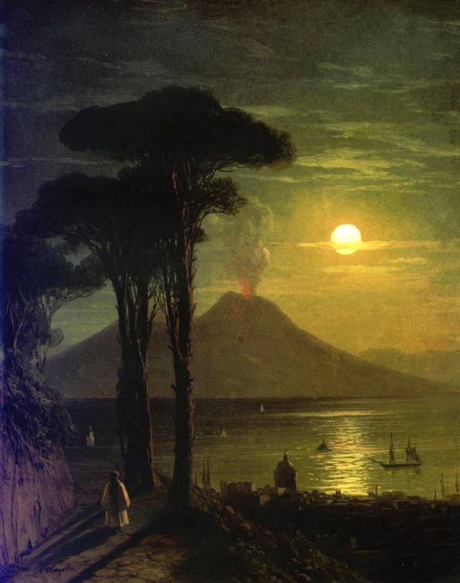 The Bay Of Naples At Moonlit Night, Vesuvius by Ivan Konstantinovich Aivazovsky
