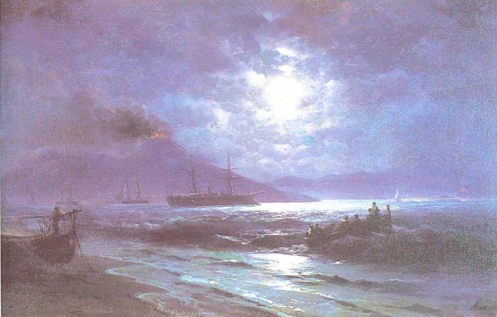 The Bay Of Naples By Moonlight by Ivan Konstantinovich Aivazovsky