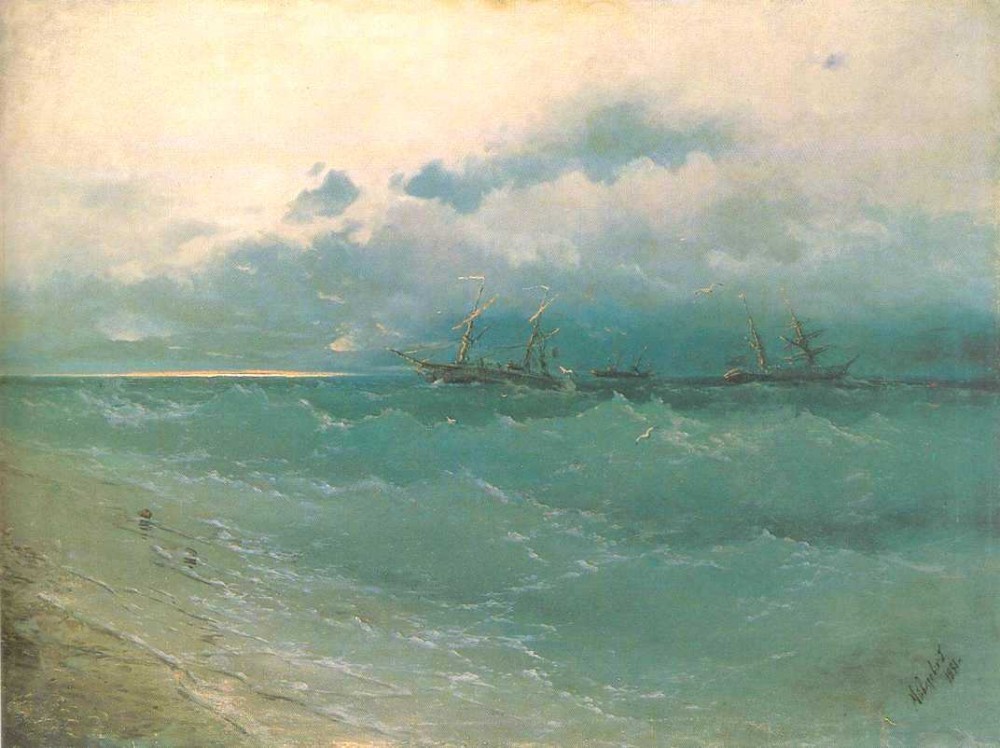 The Ships On Rough Sea, Sunrise by Ivan Konstantinovich Aivazovsky
