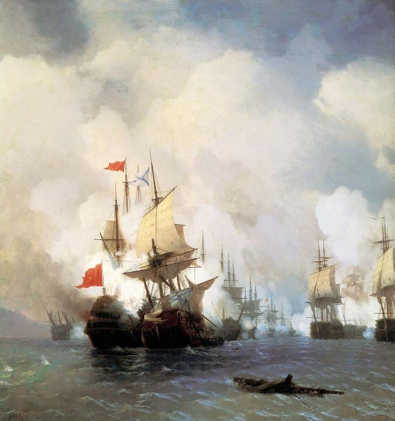 Battle In The Chios Channel by Ivan Konstantinovich Aivazovsky