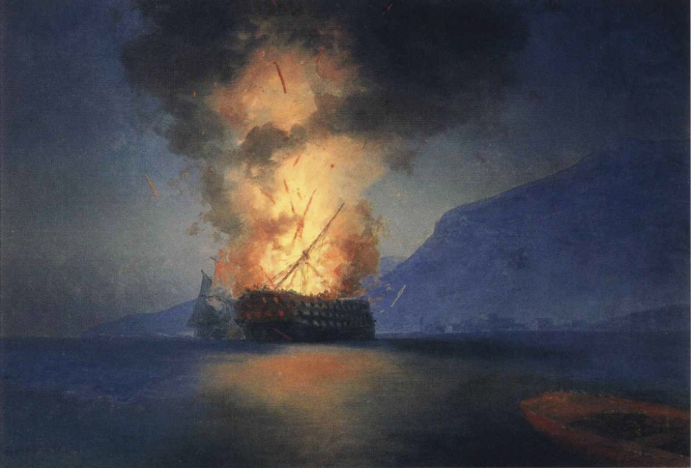 Exploding Ship by Ivan Konstantinovich Aivazovsky