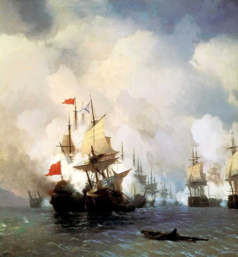 The Battle In The Chios Channel by Ivan Konstantinovich Aivazovsky