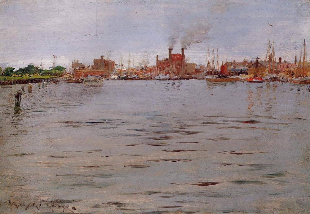 Harbor Scene Brooklyn Docks by William Merritt Chase
