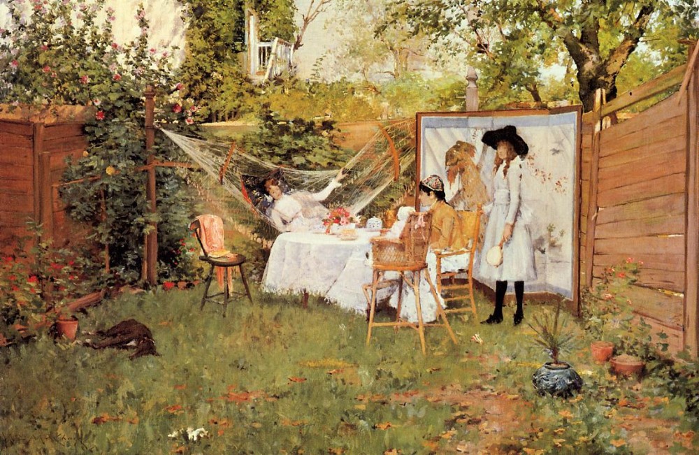 The Open Air Breakfast aka The Backyard Breakfast Out of Doors by William Merritt Chase