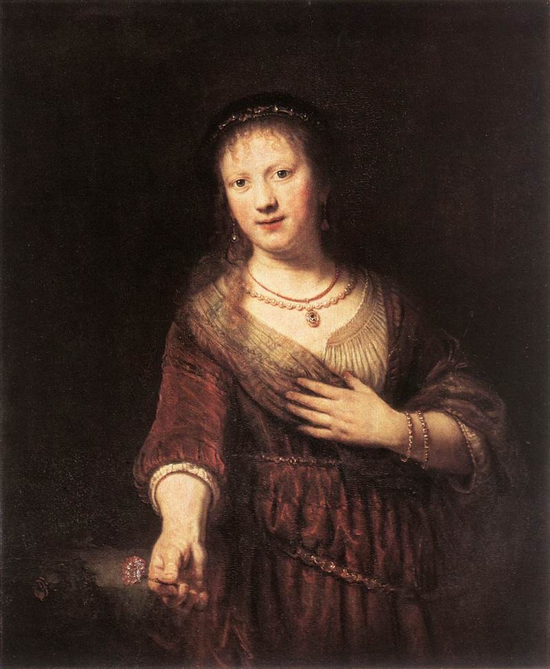 Portrait of Saskia with a Flower by Rembrandt Harmenszoon van Rijn