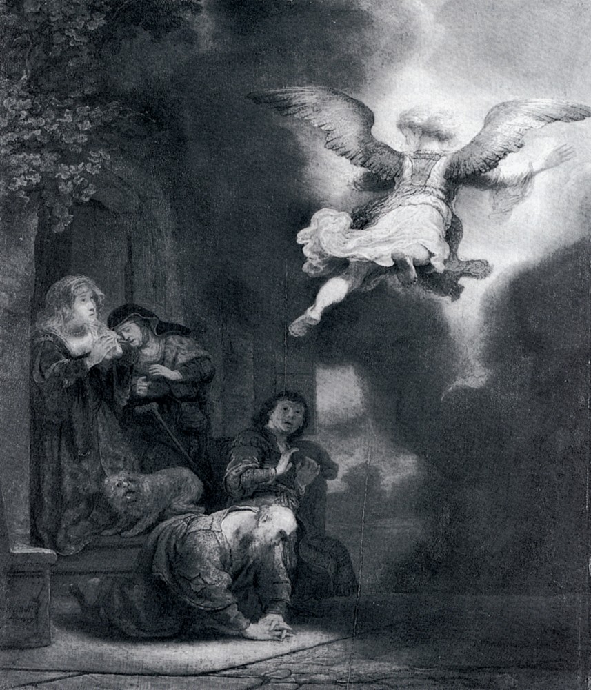 The Angel Leaving Tobias And His Family by Rembrandt Harmenszoon van Rijn