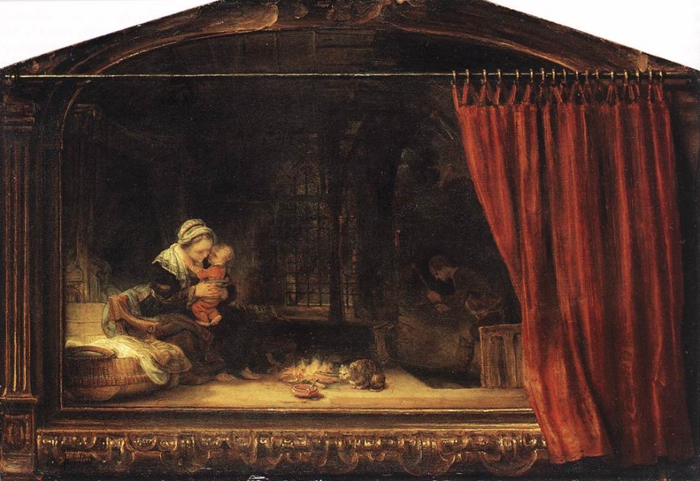 The Holy Family with a Curtain WGA by Rembrandt Harmenszoon van Rijn