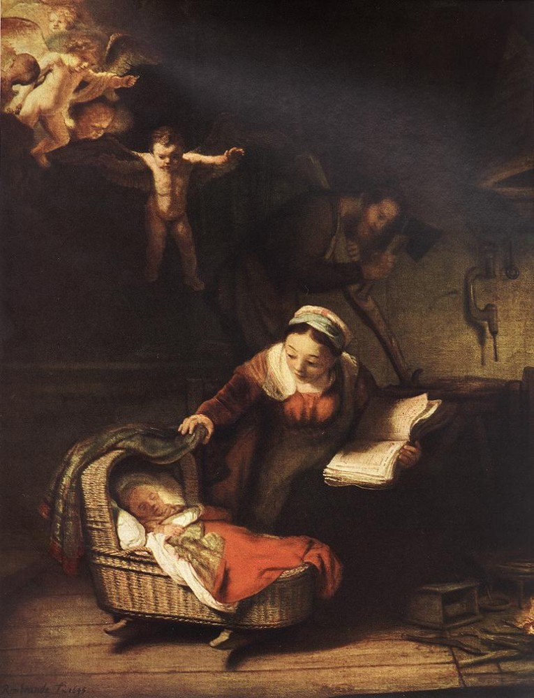 The Holy Family with Angels by Rembrandt Harmenszoon van Rijn