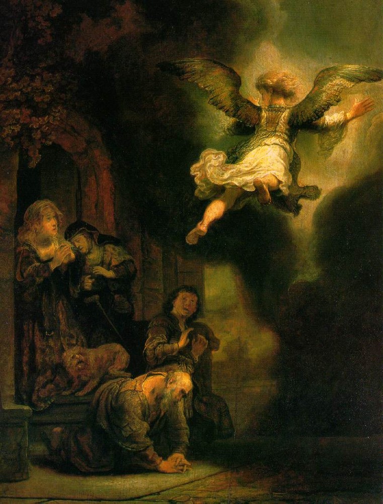 The Archangel Leaving the Family of Tobias by Rembrandt Harmenszoon van Rijn