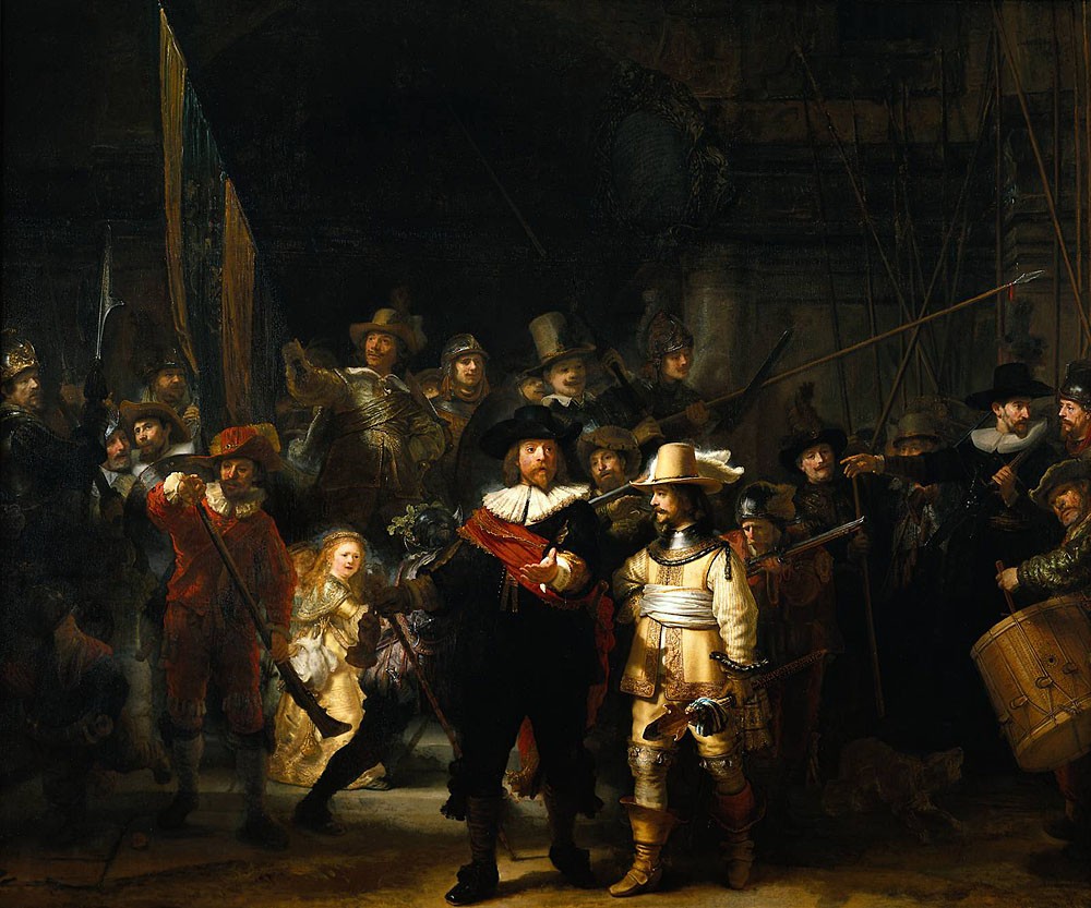 The Company of Frans Banning Cocq and Willem van Ruytenburch known as the -Night Watch- by Rembrandt Harmenszoon van Rijn