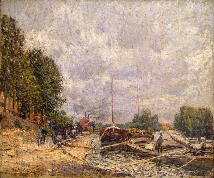 Barges at Billancourt by Alfred Sisley