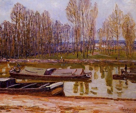 Barges on the Loing Canal, Spring by Alfred Sisley