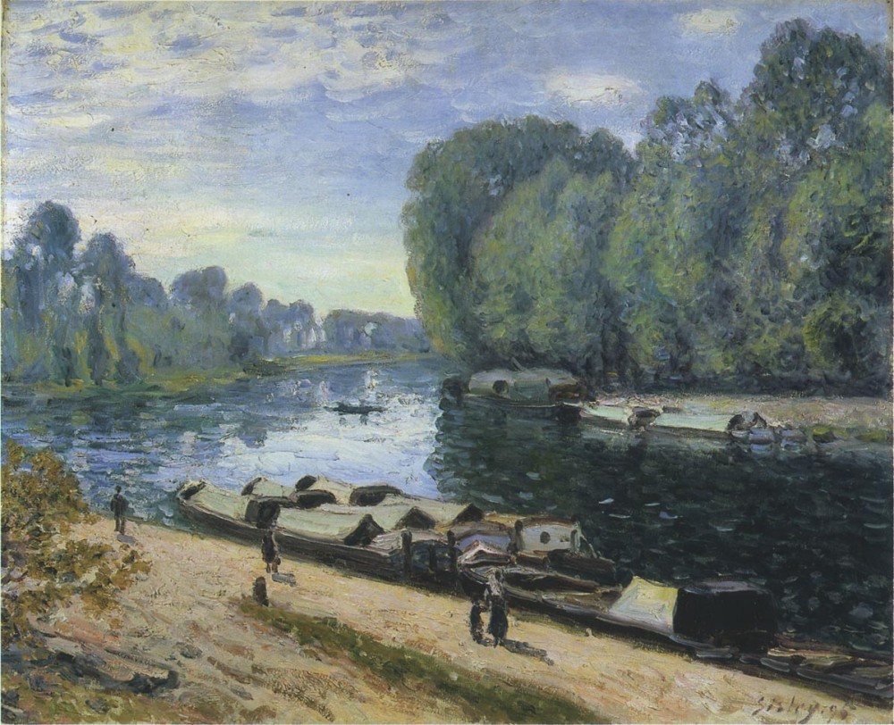 Boats on the Long River by Alfred Sisley