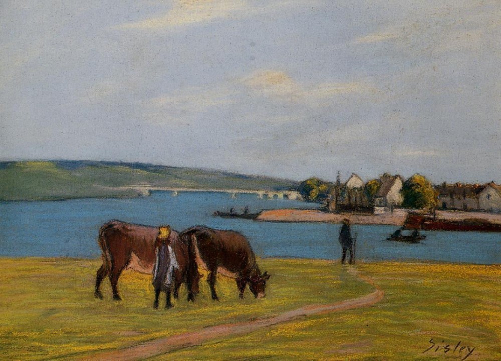 Cows by the Seine at Saint-Mammes by Alfred Sisley