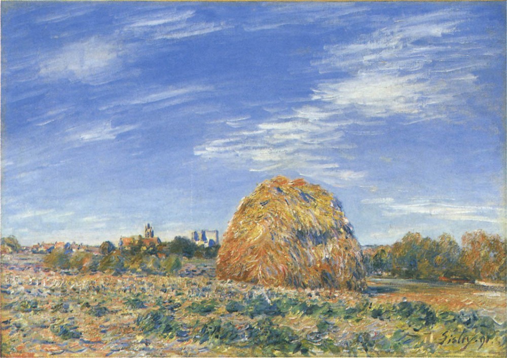 Haystacks in Moret in October by Alfred Sisley